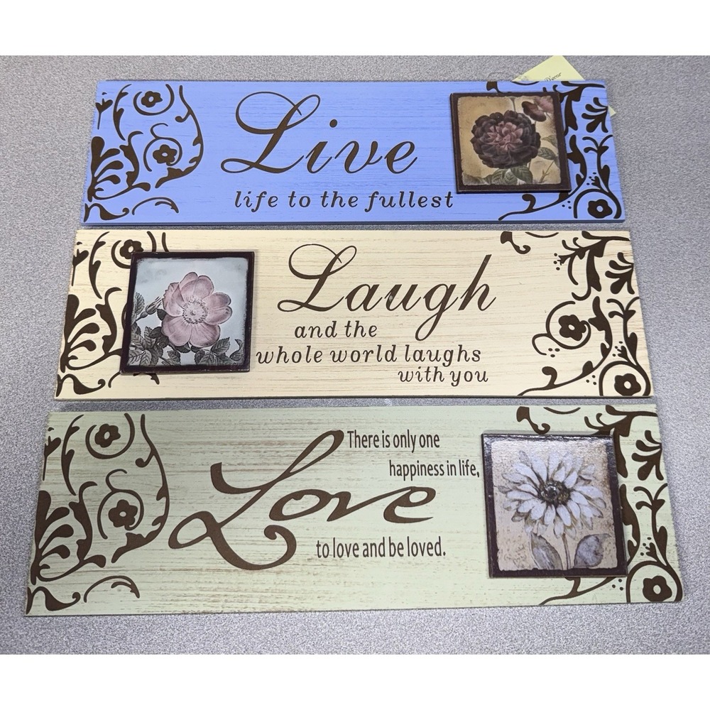 NEW Set of 3 Live Laugh Love Wall Art Decor 16x5" Wood